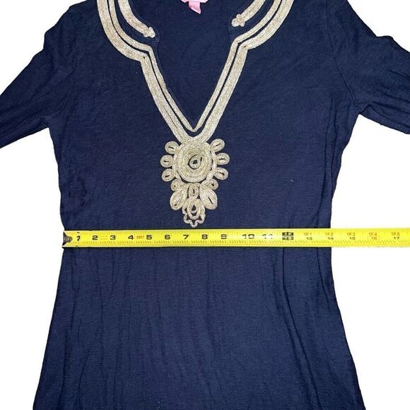 LILLY PULITZER True Navy Blue / Metallic Gold Emerson Tunic Size S - Picture 7 of 10